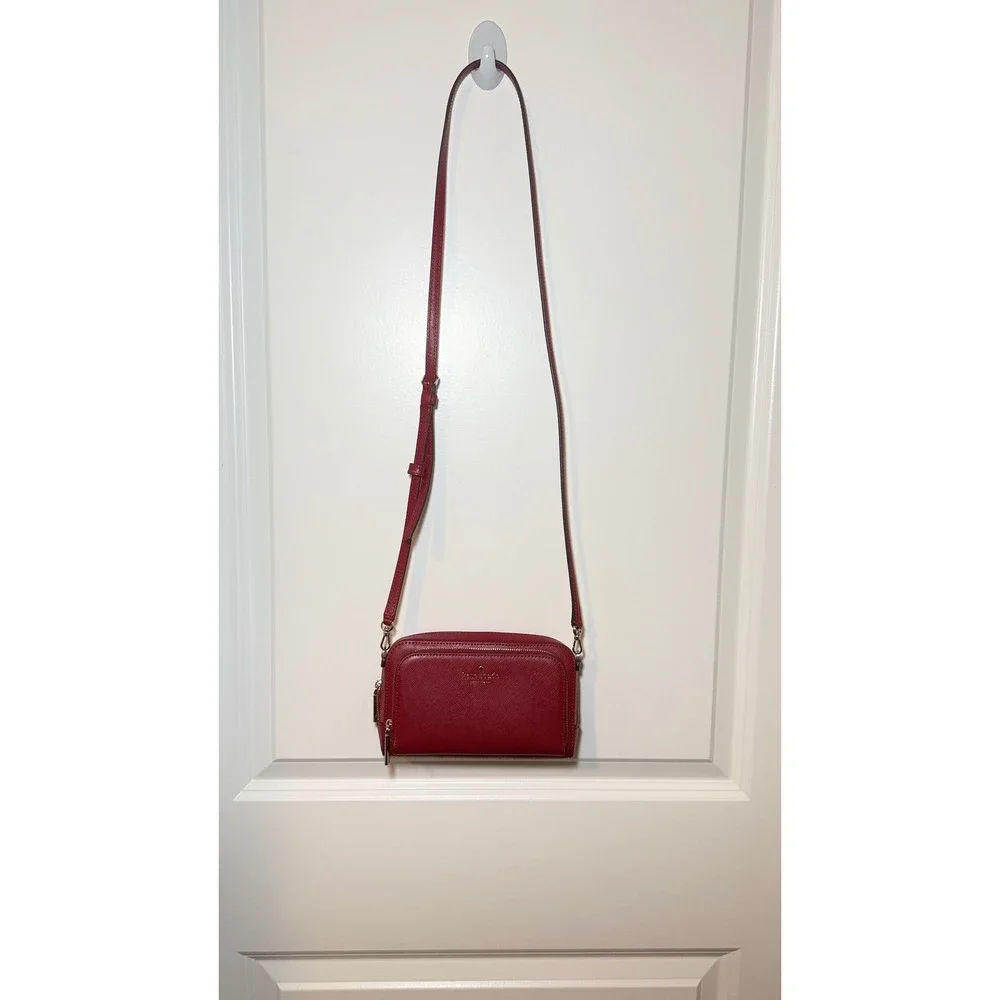 NWOT Kate Spade Staci Leather Crossbody Bag Red Gold Hardware And Card Holder